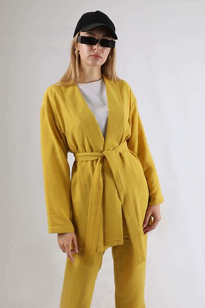 ZÜLAYS Shawl Collar Kimono Set Mustard