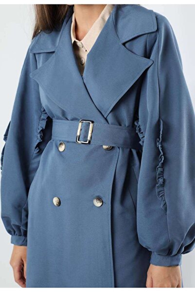 ZÜLAYS Kolları Fırfırlı Trenç Indigo