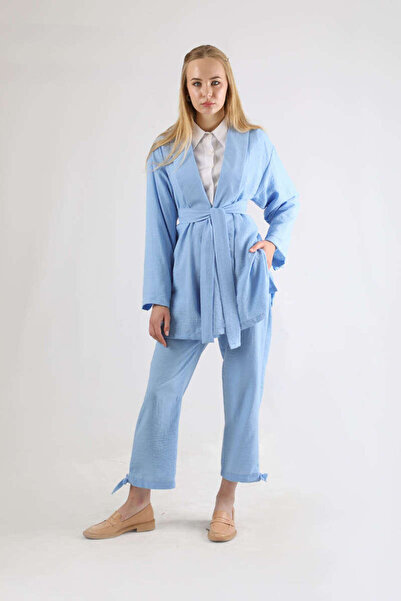ZÜLAYS Şal Yaka Kimono Takım Bebe Mavisi