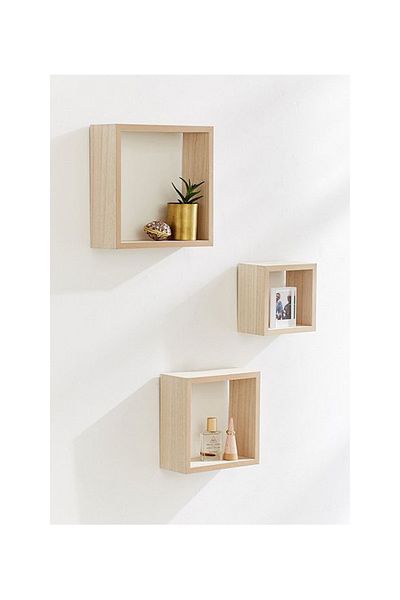Wooden Factory Shelves Kitchen Shelves Flower Pot Bathroom Shelf Wall Shelf Flower Pot 3-Piece Square