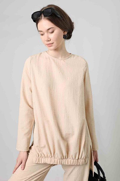 ZÜLAYS Set pantaloni tunică cu fante bej