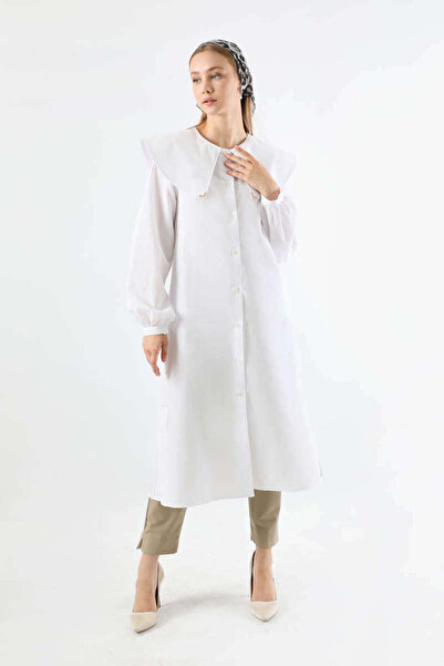 ZÜLAYS Geniş Bebe Yaka Tunik Beyaz