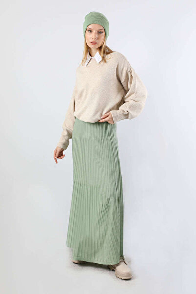 ZÜLAYS Dik Pileli Triko Etek Mint