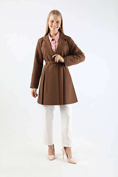 ZÜLAYS Pileli Kısa Trençkot Kahverengi