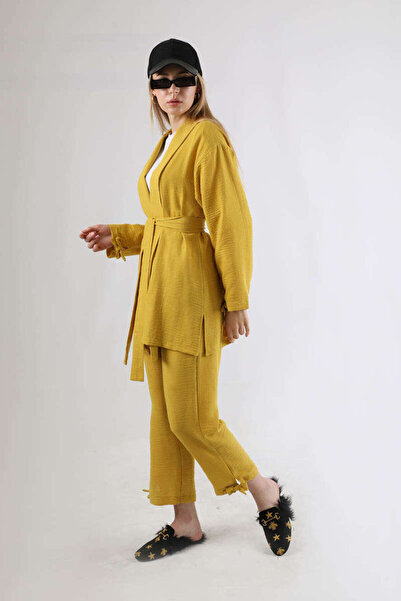 ZÜLAYS Shawl Collar Kimono Set Mustard