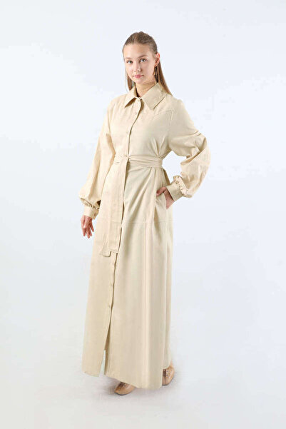 ZÜLAYS Gömlek Yaka Düğmeli Gabardin Elbise Taş