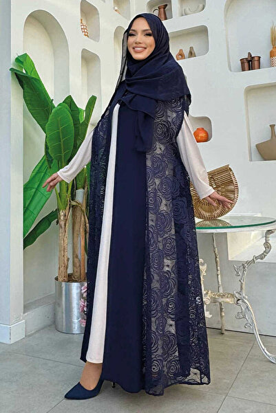 Bym Fashion Lace Abaya 7884 Navy Blue