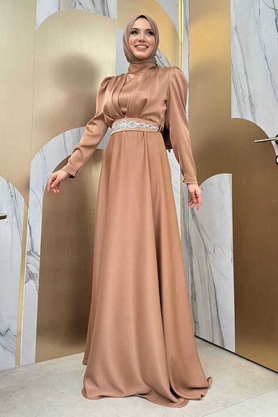Bym Fashion 3863 Ζώνη με κοσμήματα σατέν φόρεμα μαύρισμα