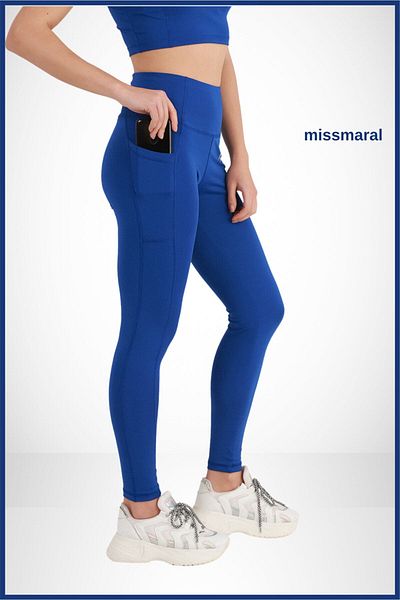 missmaral Jambiere sport albastre Saks, cu talie înaltă, cu două buzunar, nuanțe 1057
