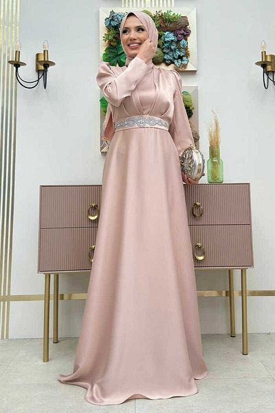 Bym Fashion 3863 Ζώνη πέτρα φόρεμα με κοσμήματα από σατέν