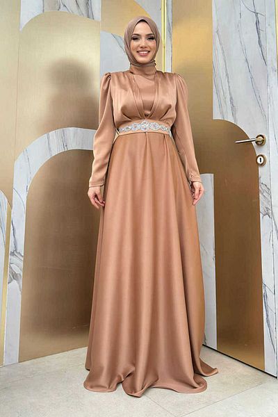 Bym Fashion 3863 Ζώνη με κοσμήματα σατέν φόρεμα μαύρισμα
