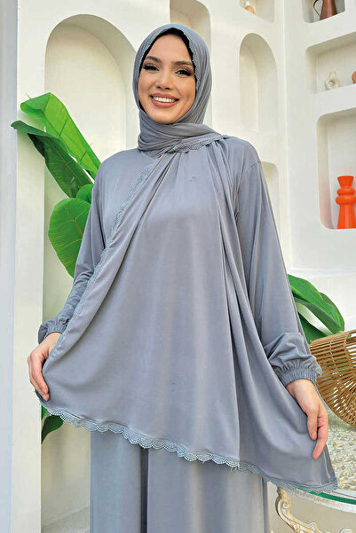 Bym Fashion Lace Detail Prayer Sprayer with Shawl Bym10 Gray