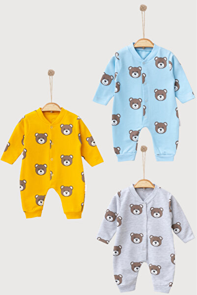 Bamoola 100% Cotton Teddy Bear Patterned 3-Piece Jumpsuit