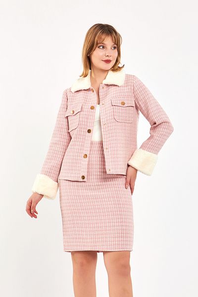 Volanlı Furry Jacket Skirt Set