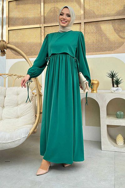 Bym Fashion Φόρεμα με λεπτομέρεια γραβάτας με διπλή στρώση Bym3 Emerald