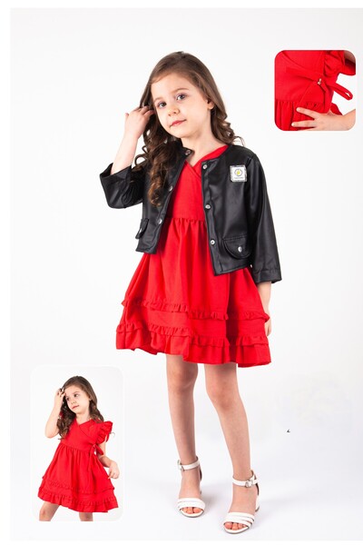 BUUFUU Girl's Kruva Collar Leather Jacket Dress