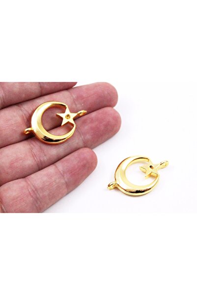 yfhobi 1 Adet- 22 mm Ay Yıldız Desenli Metal Uç, Takı Malzemesi, Altın Kaplam...