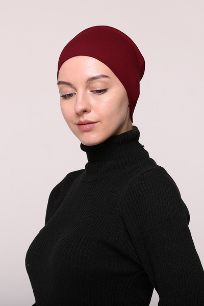 Altobeh Women's Combed Cotton Seamless Hijab Bandana Bonnet Sports Hair Band-burgundy