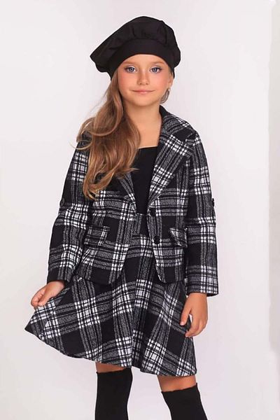 Riccotarz Set aus Blazerjacke mit Karomuster und schwarzem Rock für Mädchen