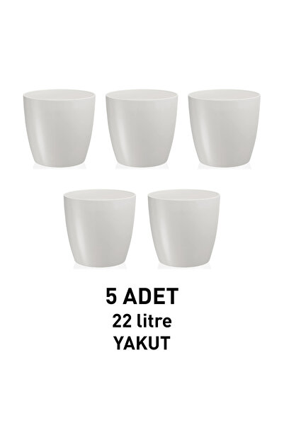 SERİNOVA Yakut Çiçek Saksı, 5 Adet, Kırık Beyaz 22 Litre