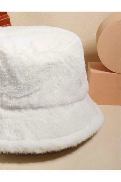 mrcans Soft Textured White Plush Bucket Hat