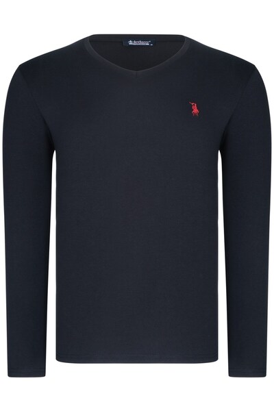 Dewberry T8587 V-Neck Men's Long Sleeve T-shirt-Light Black