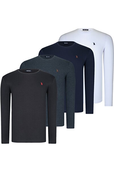 Dewberry Dörtlü Set T8588 Yuvarlak Yaka Erkek Sweatshırt-siyah-antrasit-lacivert-beyaz