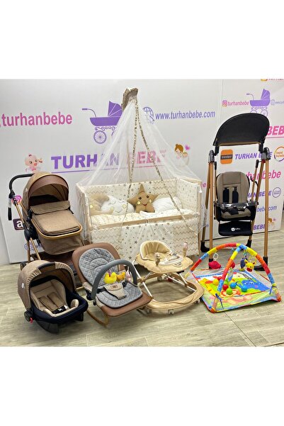 TURHAN BEBE Yeni Doğan Çeyiz Seti Bebek Arabası + Anne Yanı Beşik + Yürüteç +Salıncak+ Ana Dizi