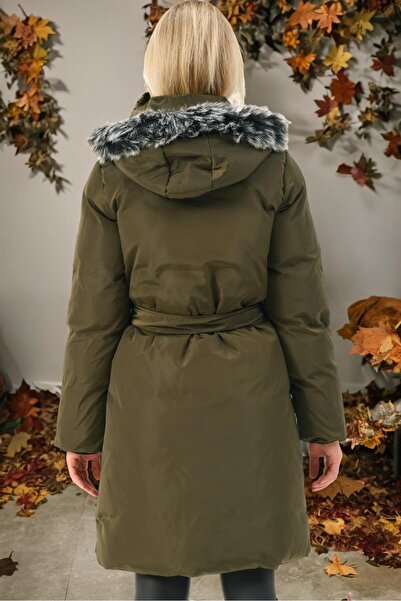 Dewberry Z6774 DEWBERRY COAT-STRAIGHT KHAKI