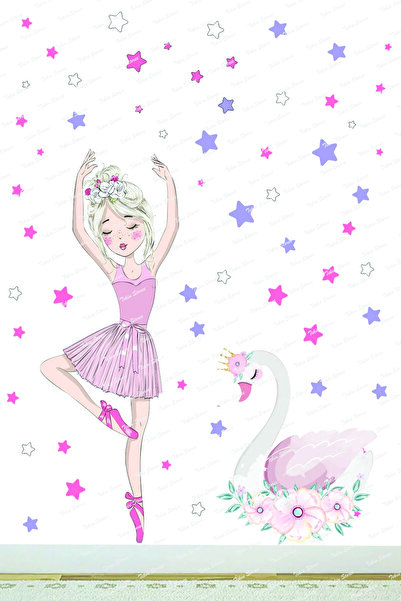 Tekin Store Balerin Kuğu Ve Yıldızlar Çocuk Bebek Odası Yapışkanlı Duvar Kağı...