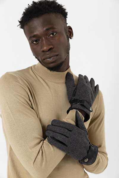 mrcans Men's Andracite Melted Windproof Leather Gloves