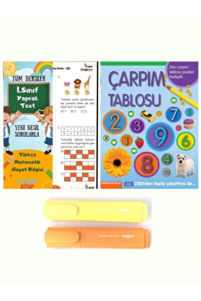 Üçgen Yayıncılık Alakent Kitap Yaprak Test-Çarpım Tablosu-2 Adet Fosforlu Kalem