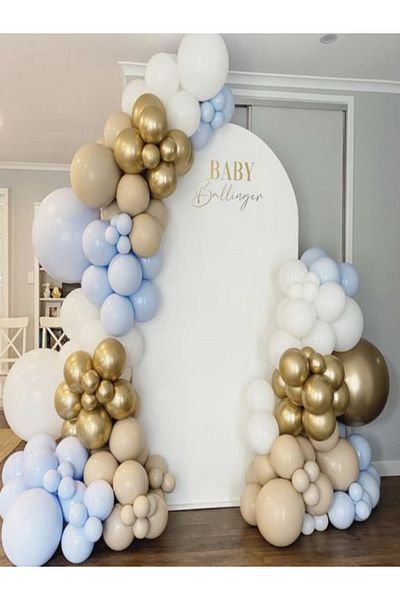 party mix 1 Year Birthday Balloon Chain 100 Pieces Balloon + Balloon Chain Blue Sea Sand White Gold