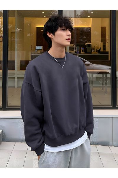GENIUS STORE Men's Round Collar Oversize Sweatshirt Basic-sweatshirt