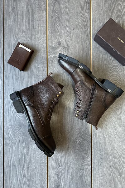 LUVEST ERKEK İÇ DIŞ HAKİKİ DERİ BAĞCIKLI FERMUARLI KAHVERENGİ POSTAL BOT