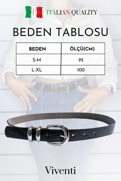 viventi Women's Special Pattern Crocodile Leather Belt, 2.5 cm Trouser Belt, Stylish Light Gold Buckled Denim Belt