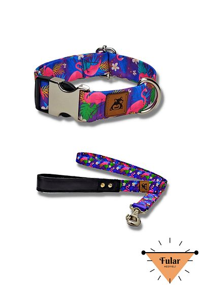 UTDpet Flamingo Dog Collar and Travel Dispatch Strap Set (with Scarf gift)