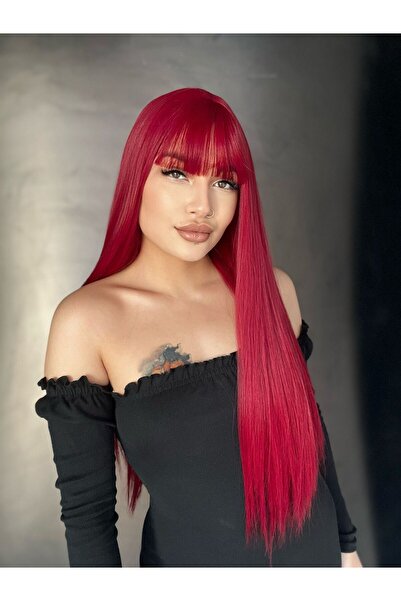 Suzan Peruk Medikal Düz Perçemli Uzun Peruk - Kızıl