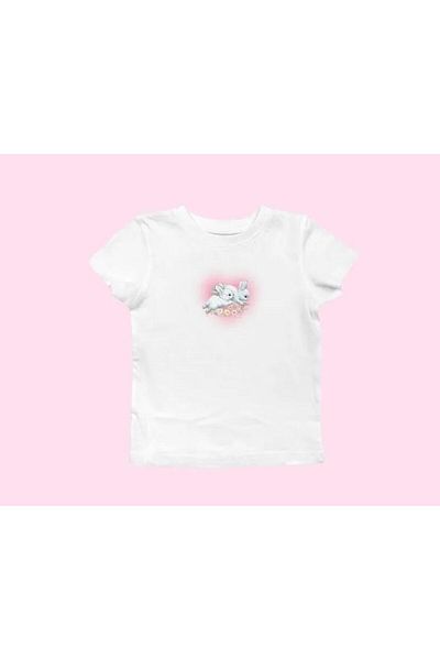 Touz Moda Rabbits Heart Printed White Crop