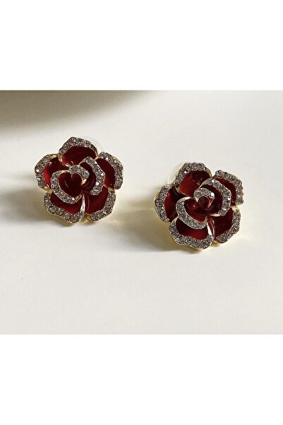 a rose jewelry Çelik Taşlı Gül Küpe