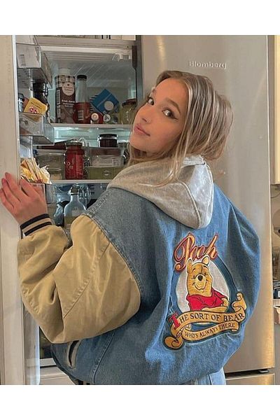 Touz Moda Streetwear Unisex vyšívaná nadmerná džínsová bunda Winnie The Pooh