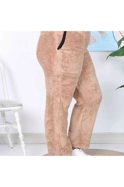 BİrHoşButik Plus Size Winter Plush Fleece Sweatpants with Soft Pockets - Zip-Free Ribs