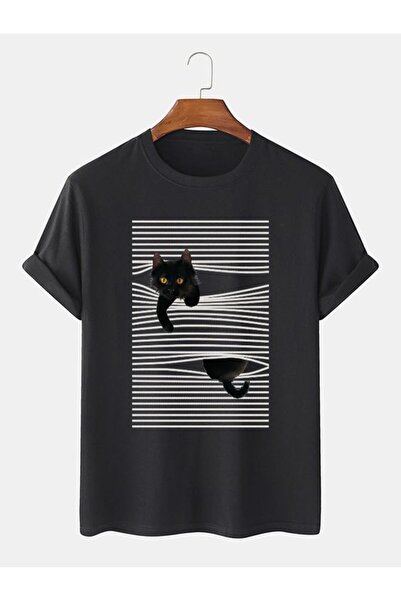 Vordevia mačka Štampano Crna Oversize kroj majica
