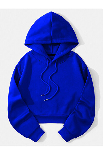 Ginevra Γυναικεία φούτερ Basic Hooded Crop Oversize με Fleece Εσωτερικά