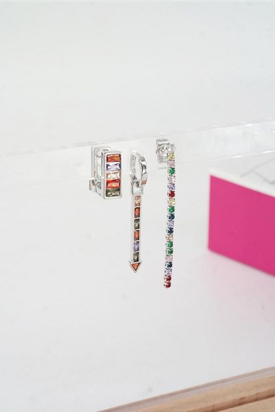 By Zeyna Aksesuar Zircon Stone Vip Series Women's Baguette Earrings - Set of 3