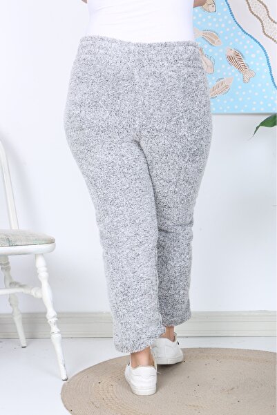 BİrHoşButik Large Size Lycra Soft Pocket Ribbed No Zipper Winter Trend Plush Fleece Sweatpants