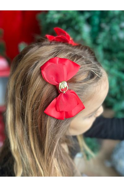 QUEEN AKSESUAR Custom Design 2-Piece Metal Layered Tulle Bow Red ATATURK PADGE Crescent Star Brooch Clip Buckle Set
