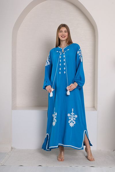 mervemoda Γυναικείο φόρεμα από υφαντό βισκόζη σε τιρκουάζ συν μέγεθος