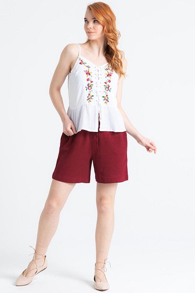Eliş Şile Bezi Strappy Şile Cloth Bihter Κεντημένη Μπλούζα Λευκή Byz