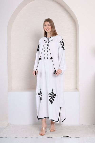 mervemoda Γυναικείο λευκό υφαντό φόρεμα βισκόζης